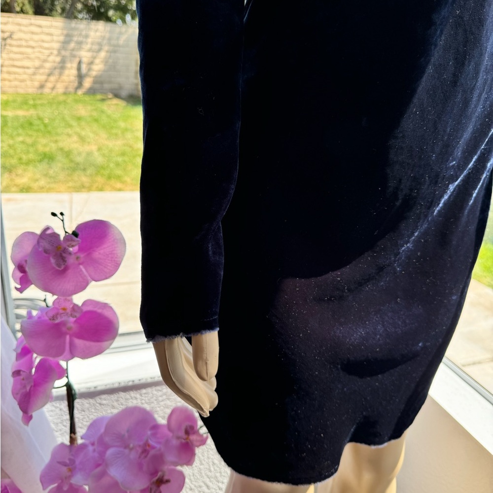 $750 Nili Lotan Navy Blue Velvet Mock Neck Keyhole Dress Sz S Small Long Sleeve - Picture 3 of 8
